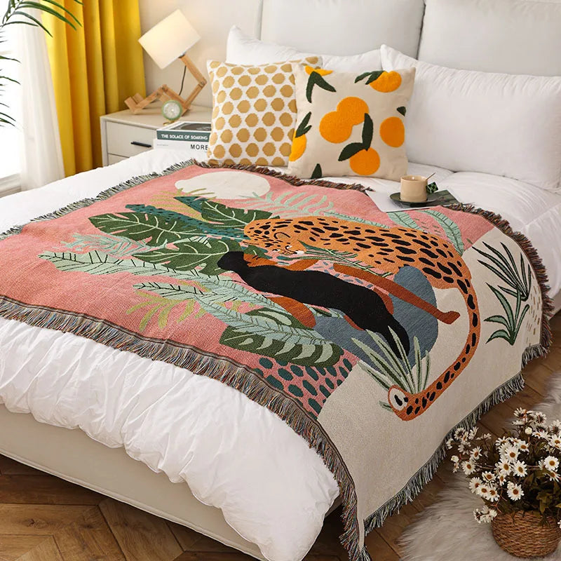 Women Leopard Throw Blanket Multifunction Beach Sofa Covers Cobertor Tassel Dust Cover Air Conditioning Blankets For Bed deken