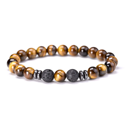8mm 3 pcs/Set Natural Stone Beads Bracelet For Men Tiger Eys Black Lava Howlite Jewelry Agates Elastic Bangle Bracelets