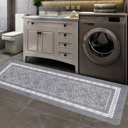 1 gray printed kitchen rug, non-slip machine washable flannel floor mat, suitable for the kitchen at the entrance of the corrido
