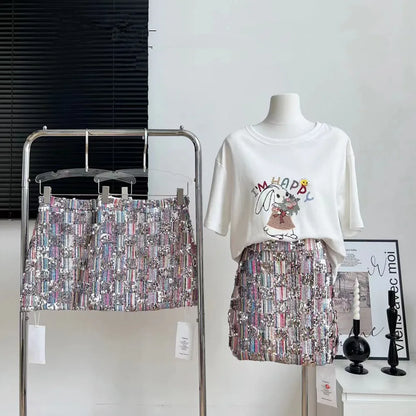 Korean Style Sequin Skirt Women Summer 2023 Fashion New Anti Walking High Waist A-line Girl High Street Hip Skirts