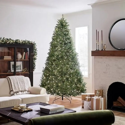 Pre-Lit Artificial Full Christmas Tree, Green, Dunhill Fir, Clear Lights, Includes PowerConnect and Stand, 9 Feet