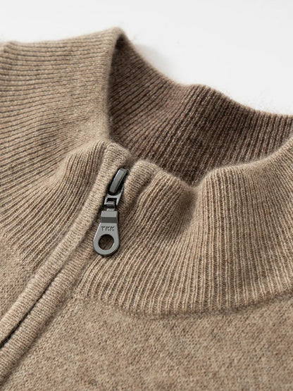 Autumn Winter 100% Pure Goat Cashmere Zipper Cardigan Men's Semi-Turtleneck Knit Coat Casual Thicken Jacket High-End Loose Tops