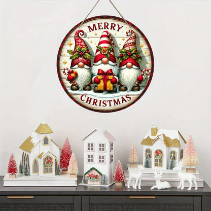 1pc Merry Christmas Dwarf Wooden Ornaments Sign 7.9in/20cm Dwarf Christmas Candy Cane Pattern Wooden Hanging Home Plaque Scene
