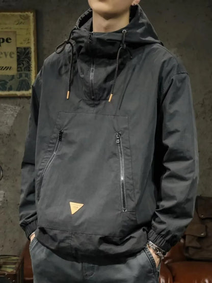 Large Size Cargo Hooded Jacket Men's Top Coat Fashion Trend Youth Outdoor Leisure Spring Autumn Handsome Windproof Jacket