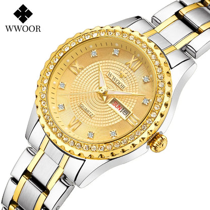 New WWOOR Top Brand Luxury Ladies Watch Original Diamond Women’s Watch Waterproof Stainless Steel Luxury Wrist Watch Date Reloj