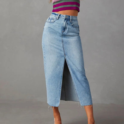 Solid Color Casual Loose Denim Long Skirts For Women 2024 Summer Vintage Women's Midi Jeans Skirt Elegant Fashion Female Skirts