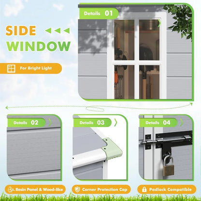 Outdoor Storage Shed, 5x4 FT Plastic Resin Shed with Floor, Garden Tool Sheds with Lockable Door for Patio Backyard Lawn