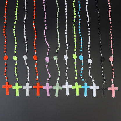 12 Pieces Factory Multicolor Rosaries Glow Plastic Necklace Rosary Beads Bright Necklace Catholicism Prayer Religious Jewelry
