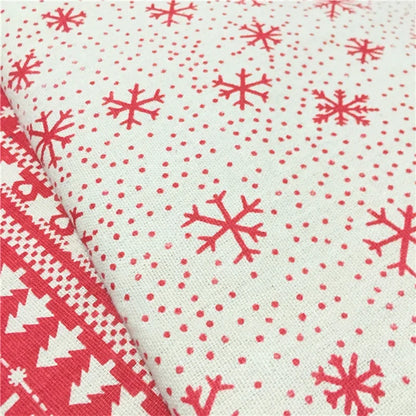 Cotton linen fabric Christmas decoration white snowflake red elk print linen cloth tablecloth diy handmade patchwork fabric new