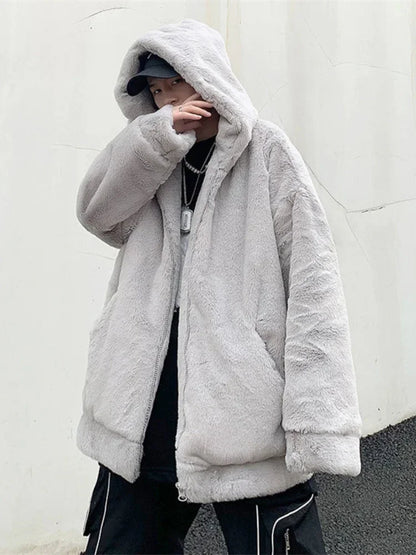 Gmiixder Streetwear Padded Jacket for Men Thickened Lamb Rabbit Wool Coat 2023 Winter Fashion Lovers Gothic Harajuku Fake Fur