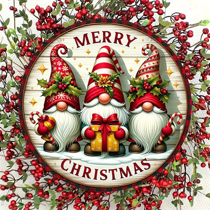 1pc Merry Christmas Dwarf Wooden Ornaments Sign 7.9in/20cm Dwarf Christmas Candy Cane Pattern Wooden Hanging Home Plaque Scene