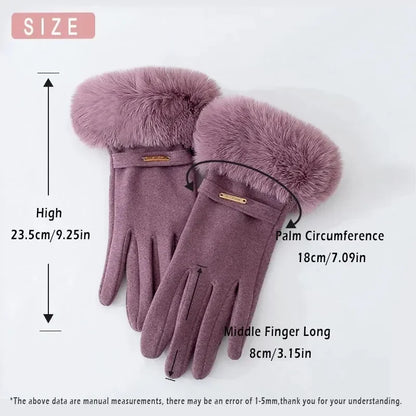 2024 Winter Elegant Women's Gloves Touch Screen Velvet Thickened Gloves Rabbit Fur Women's Warm Mittens Glove Gifts