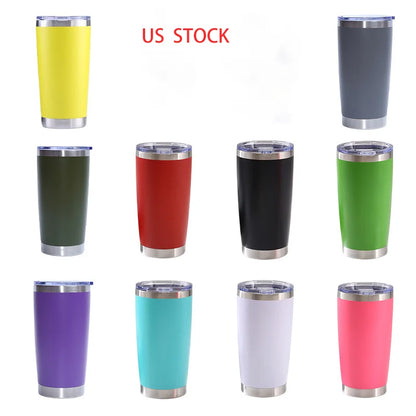 12pcs USA Warehouse  20oz Tumbler with Lid And Metal Straw Cup Bulk Vacuum Insulated Double Wall  Coffee  Powder Coated Mug