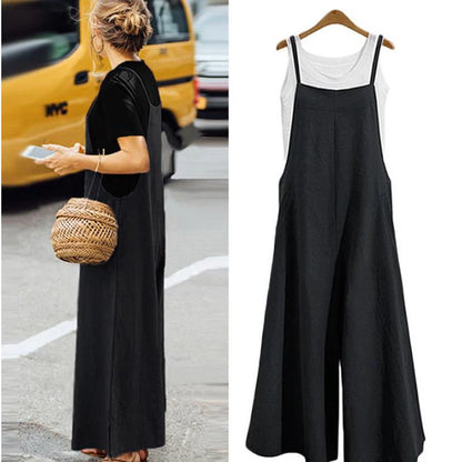 Chic Summer Cotton Linen Jumpsuit - Casual Wide Leg Overalls