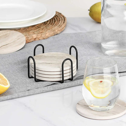 Drink Coasters with Holder, Absorbent Coaster Sets of 6, Marble Style Ceramic Drink Coaster for Tabletop Protection