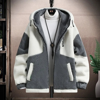Trendy Loose-fit Sheep Velvet Jacket For Men Thickened Padded Winter Casual Hip Hop Style Jacket For High School Students