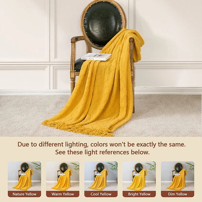 Soft Cozy Vintage Textured Knitted Throw Blankets with Tassels Lightweight Decorative Throws Farmhouse Woven Blanket for Adults