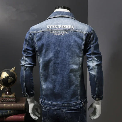 Autumn New Men's Denim Jacket Korean Style Trendy Slim Fit Embroidered Jacket For Men Fashionable Versatile Siouette Shaping