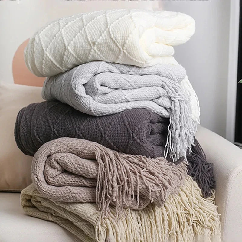 Nordic Knitted TV Blankets Bed End Decor Drop ShipShawl Sofa Blanket with Tassels Scarf Sofa Emulation Fleece Throw Blanket