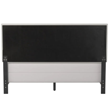 Queen size Bed Frame, Willow Nailhead Trim Upholstered Bed, White Faux Leather,bed Base