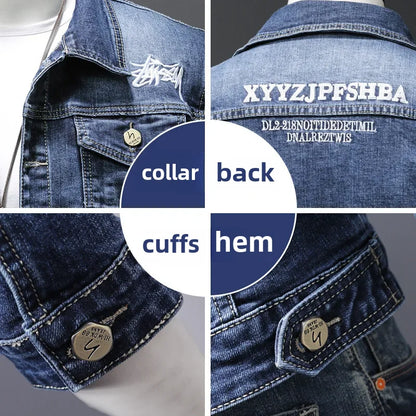 Autumn New Men's Denim Jacket Korean Style Trendy Slim Fit Embroidered Jacket For Men Fashionable Versatile Siouette Shaping