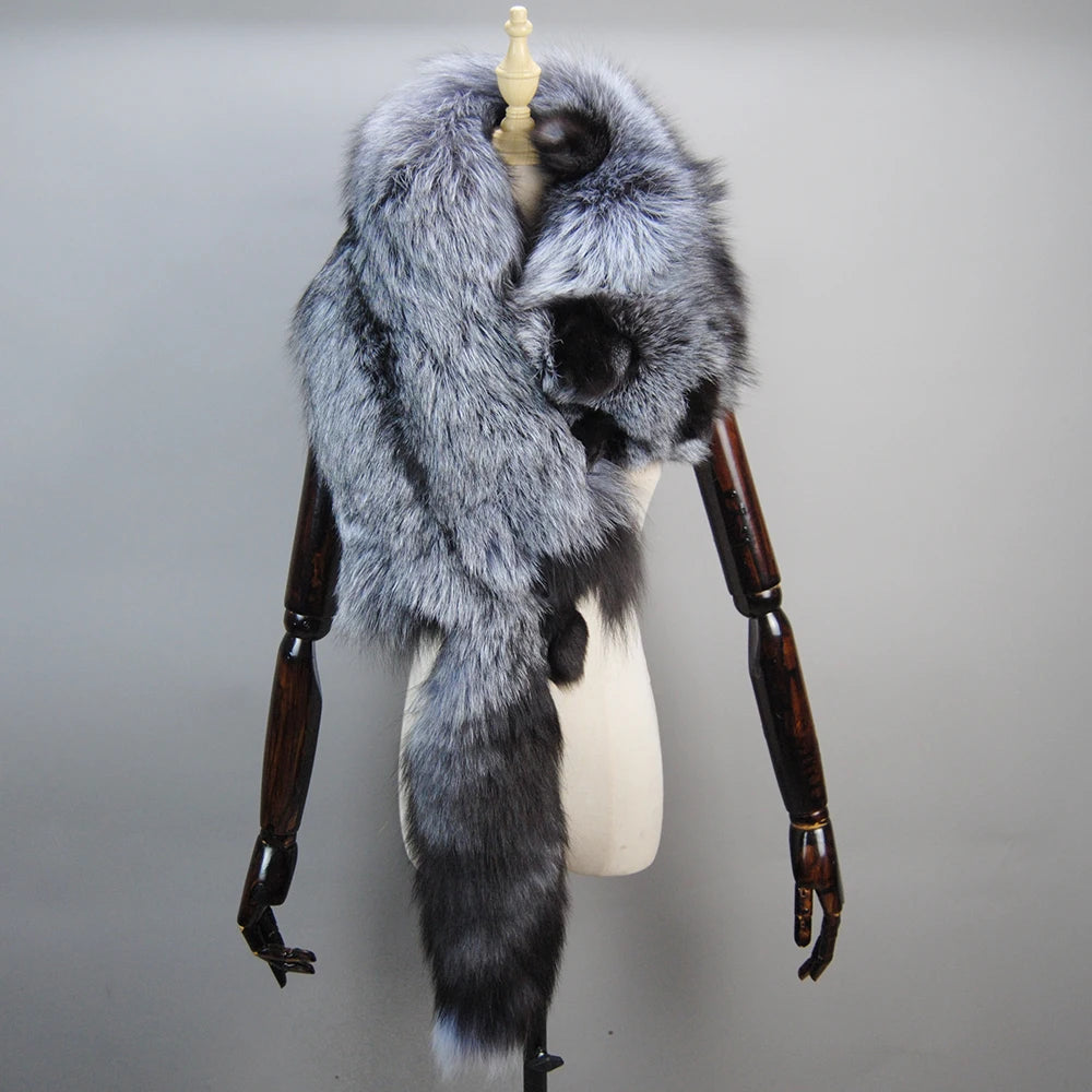 2024 Party Luxury Winter Real Fox Scarf High-End Men's Women's Fox Fur Scarf 100% Natural One-Piece Warmth Real Fox Fur Collar