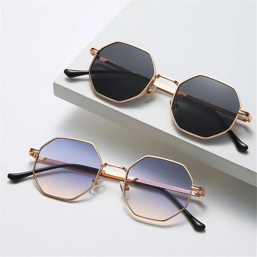 Elegant Polygon Metal Sunglasses - Chic Small Frame UV Protection Shades for Trendsetters