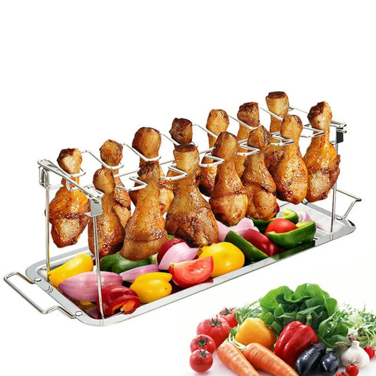 Stainless Steel Folding Grill Rack for Drumsticks, Thighs, and Ribs