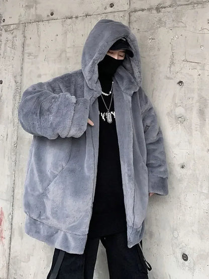 Gmiixder Streetwear Padded Jacket for Men Thickened Lamb Rabbit Wool Coat 2023 Winter Fashion Lovers Gothic Harajuku Fake Fur