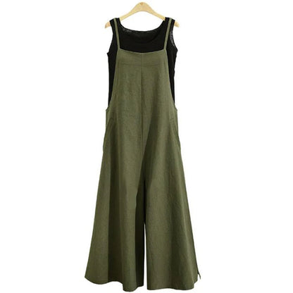 Chic Summer Cotton Linen Jumpsuit - Casual Wide Leg Overalls