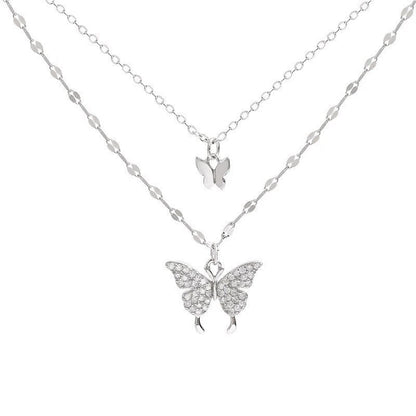 Double Layer Clavicle Chain Necklace Jewelry Zircon Butterfly Pendant Necklace for Women Accessories