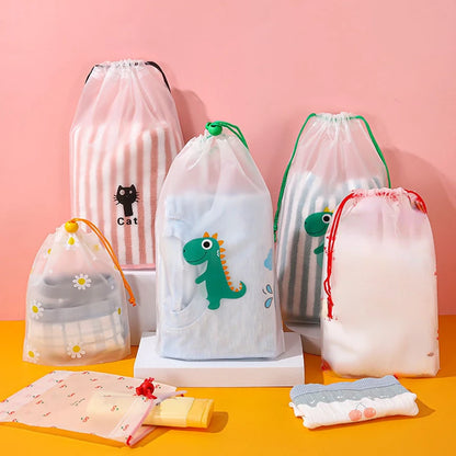 1pcs Transparent Drawstring Storage Bag Clothes Underwear Shoes Organizer Pouch Travel Toiletries Cosmetic Cartoon Storage Bag