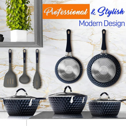 Nutrichef 11 Piece Nonstick Ceramic Cookware Excilon Home Kitchen Ware Pots & Pan Set with Saucepan Frying Pans, Cooking Pots