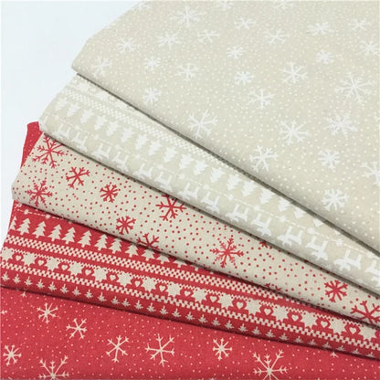 Cotton linen fabric Christmas decoration white snowflake red elk print linen cloth tablecloth diy handmade patchwork fabric new