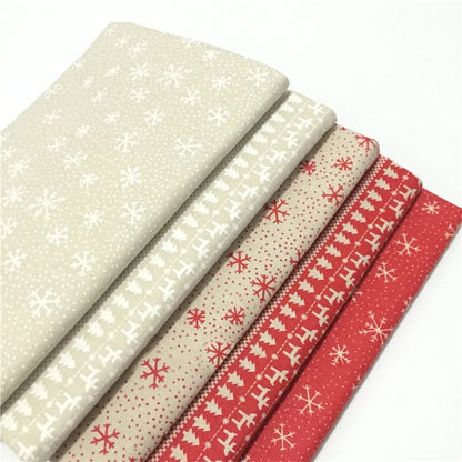 Cotton linen fabric Christmas decoration white snowflake red elk print linen cloth tablecloth diy handmade patchwork fabric new