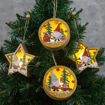 Festival Led Light Wood House Christmas Tree Decorations For Home Hanging Ornaments Holiday Xmas DIY Gifts New Year 2024 Navidad