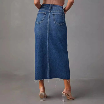 Solid Color Casual Loose Denim Long Skirts For Women 2024 Summer Vintage Women's Midi Jeans Skirt Elegant Fashion Female Skirts