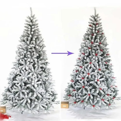 7.5ft Snow Flocked Artificial Spruce Christmas Tree w/Cones & Berries Easy Assembly & Foldable Stand Home Office Party Display
