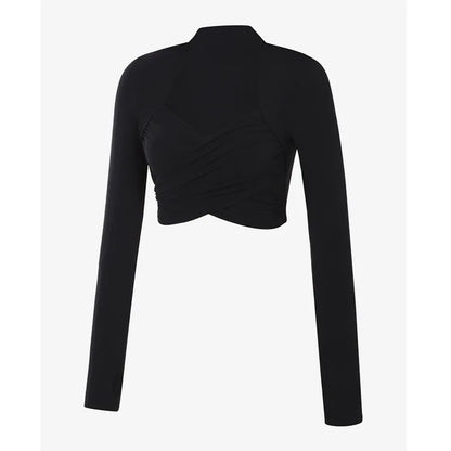 Sexy Front Cross Yoga Shrits With Chest Pads&Thumb Hole Sports Long Sleeve T-Shirts Crop Tops Female Fitness Slim Fit Blouse