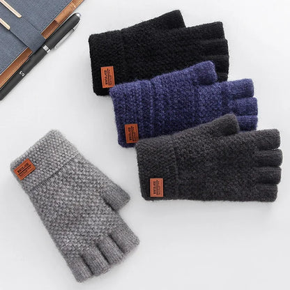 Outdoor Half Finger Gloves Women Men Winter Warm Wool Mittens Unisex Elastic Knitted Touchscreen Nonslip Fingerless Gloves