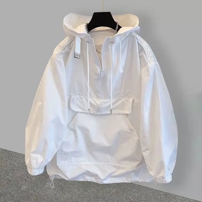 2024 New Trendy Korean Style Men's Jacketsuit Loose-fit Hooded Trench Coat Fashionable Spliced Design Jacket Windbreaker