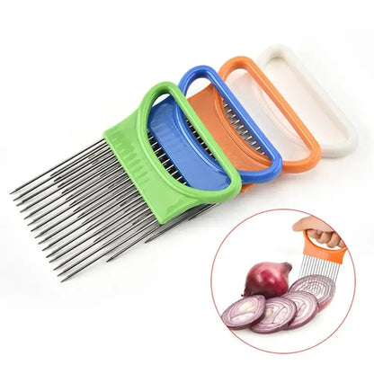 Multi-Color Stainless Steel Onion Holder for Precision Slicing - Kitchen Gadget for Easy Chopping Assistance