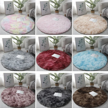 Mat Plush Carpet Floor Non Slip Rug Round Bedroom Decoration Mat Tie Dye Print Anti-Skid Rug Multi-color Soft Fluffy Floor Mat