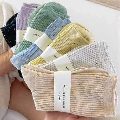 1/5pairs Winter Cashmere Wool Women Socks Casual Japanese Fashion Solid Color Thicker Long Sock Girls Thermal Warm Crew Sock