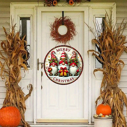 1pc Merry Christmas Dwarf Wooden Ornaments Sign 7.9in/20cm Dwarf Christmas Candy Cane Pattern Wooden Hanging Home Plaque Scene