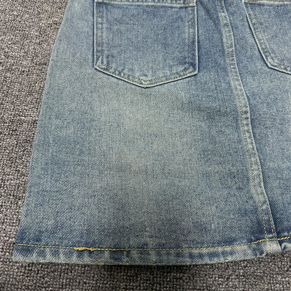 Denim Skirt Women Belt Fashion New 2024 Summer A-line Pocket High Waist Casual Streetwear Female Bottom Mini Skirts