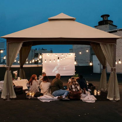 10'x13' Gazebo, Outdoor Gazebo with Mosquito Netting, Metal Frame Double Roof Soft Top Patio Gazebo Canopy Tent for Deck