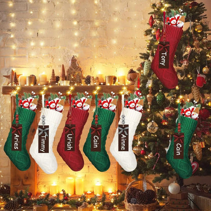 18 Set Lighted Christmas Stockings, 18 Inch Christmas Knit Stockings with Name Tags and Christmas Stocking Holder