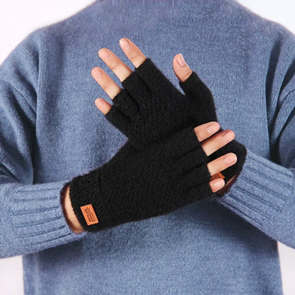 Outdoor Half Finger Gloves Women Men Winter Warm Wool Mittens Unisex Elastic Knitted Touchscreen Nonslip Fingerless Gloves