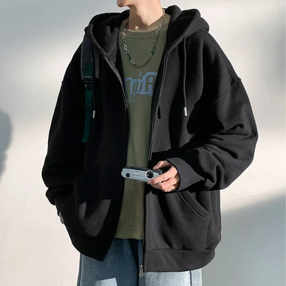 New Spring Autumn Men's Hooded Sweatshirt Cardigan Hong Kong Style Bf Trendy Brand Student Trendy Loose Fit Casual Sports Jacket
